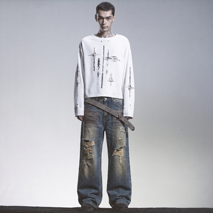 MUDDY BOOTCUT DISTRESSED DENIM